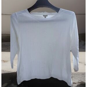 Talbots L P Womens White  Knit Textured Shells 3/4‎ Sleeve Top Blouse Sweater